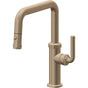 California Faucets - Pull-Down Kitchen Faucet with Button Sprayer  - Quad Spout - Antique Brass Flat