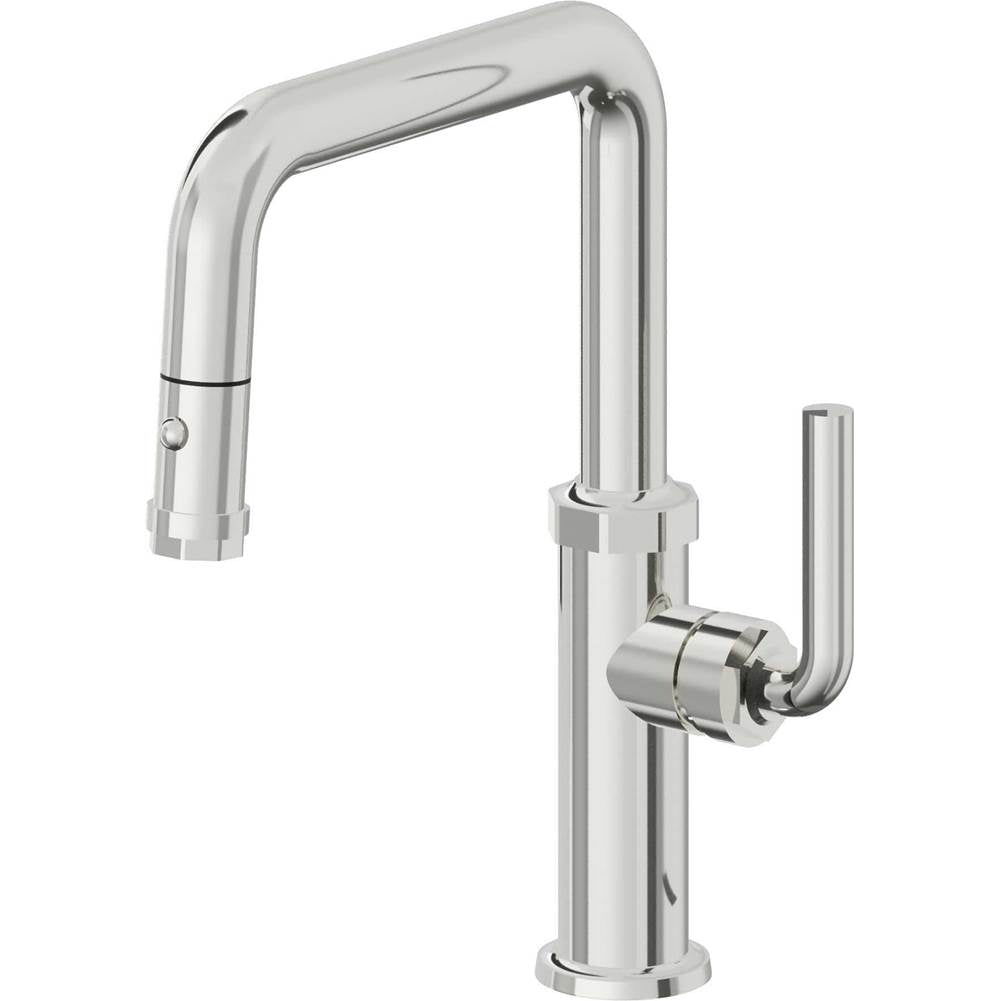 California Faucets - Pull-Down Kitchen Faucet with Button Sprayer  - Quad Spout - Polished Chrome