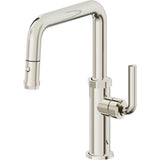 California Faucets - Pull-Down Kitchen Faucet with Button Sprayer  - Quad Spout - Polished Nickel Pvd