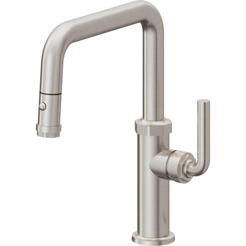 California Faucets - Pull-Down Kitchen Faucet with Button Sprayer  - Quad Spout - Ultra Stainless Steel Pvd