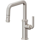 California Faucets - Pull-Down Kitchen Faucet with Button Sprayer  - Quad Spout - Ultra Stainless Steel Pvd