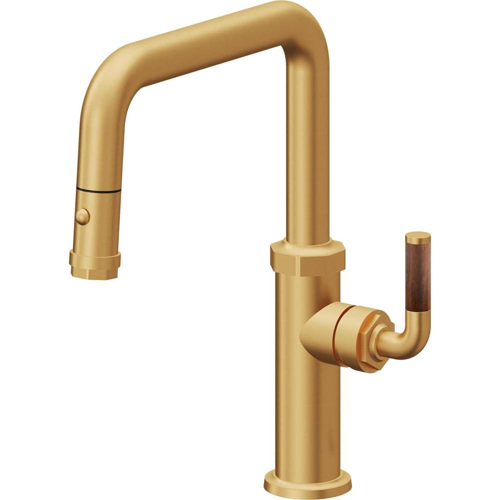 California Faucets - Pull-Down Kitchen Faucet with Button Sprayer - Quad Spout - Lifetime Satin Gold Pvd