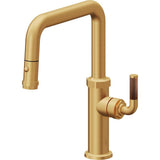 California Faucets - Pull-Down Kitchen Faucet with Button Sprayer - Quad Spout - Lifetime Satin Gold Pvd