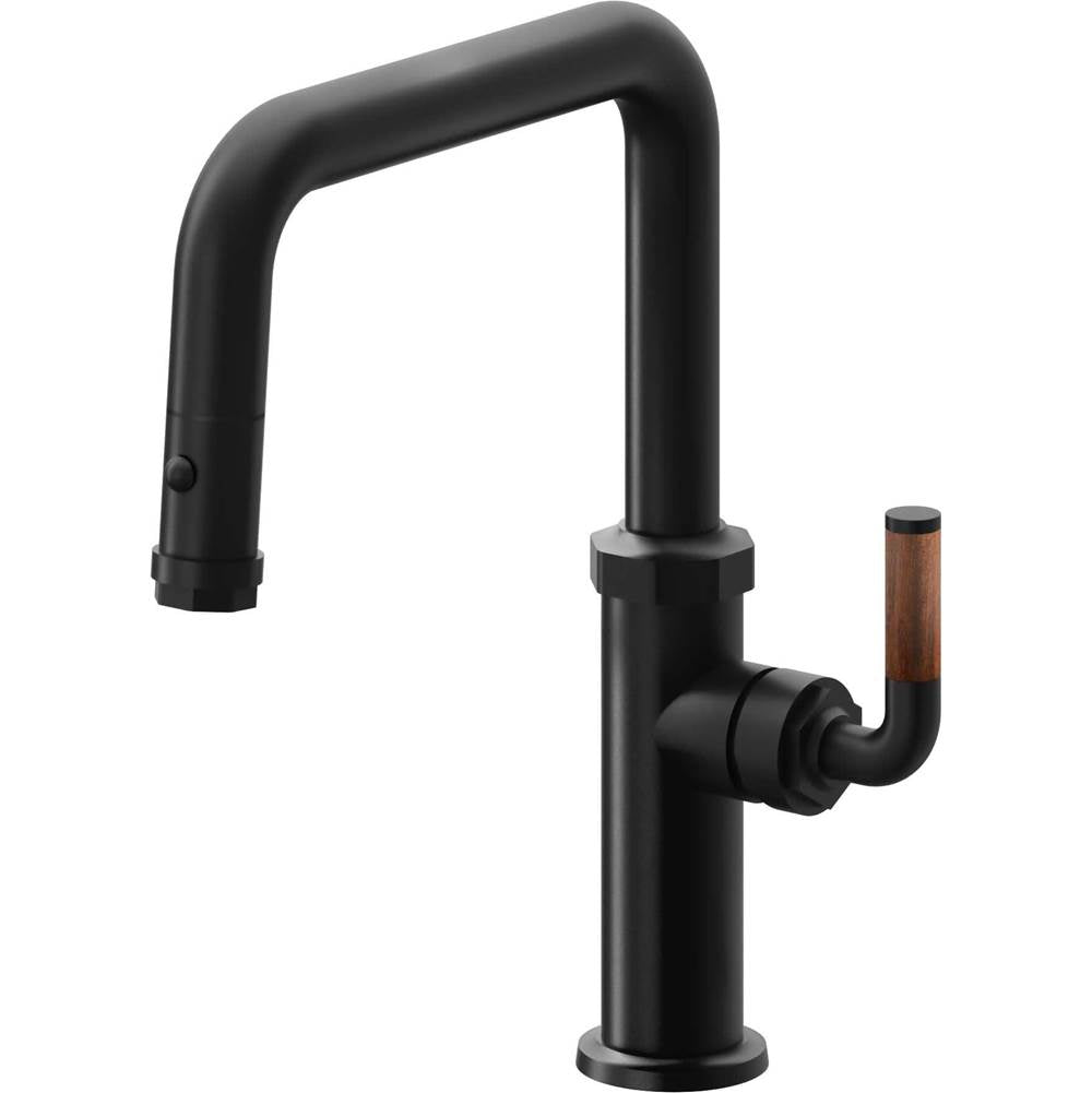 California Faucets - Pull-Down Kitchen Faucet with Button Sprayer - Quad Spout - Matte Black