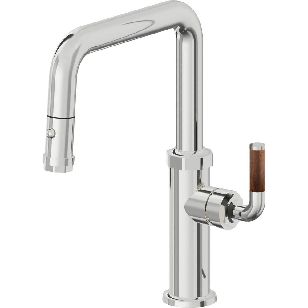 California Faucets - Pull-Down Kitchen Faucet with Button Sprayer - Quad Spout - Polished Chrome