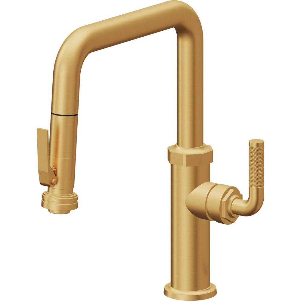 California Faucets - Pull-Down Kitchen Faucet with Squeeze Sprayer  - Quad Spout - Lifetime Satin Gold Pvd