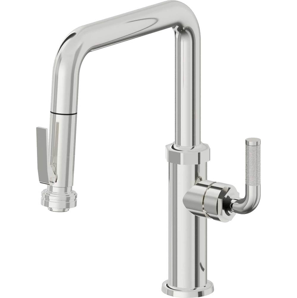 California Faucets - Pull-Down Kitchen Faucet with Squeeze Sprayer  - Quad Spout - Polished Chrome