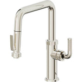 California Faucets - Pull-Down Kitchen Faucet with Squeeze Sprayer  - Quad Spout - Polished Nickel Pvd