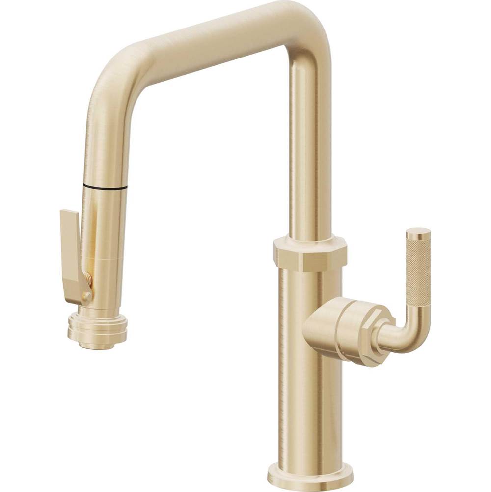 California Faucets - Pull-Down Kitchen Faucet with Squeeze Sprayer  - Quad Spout - Satin Brass Pvd