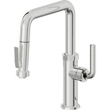 California Faucets - Pull-Down Kitchen Faucet with Squeeze Sprayer  - Quad Spout - Polished Chrome