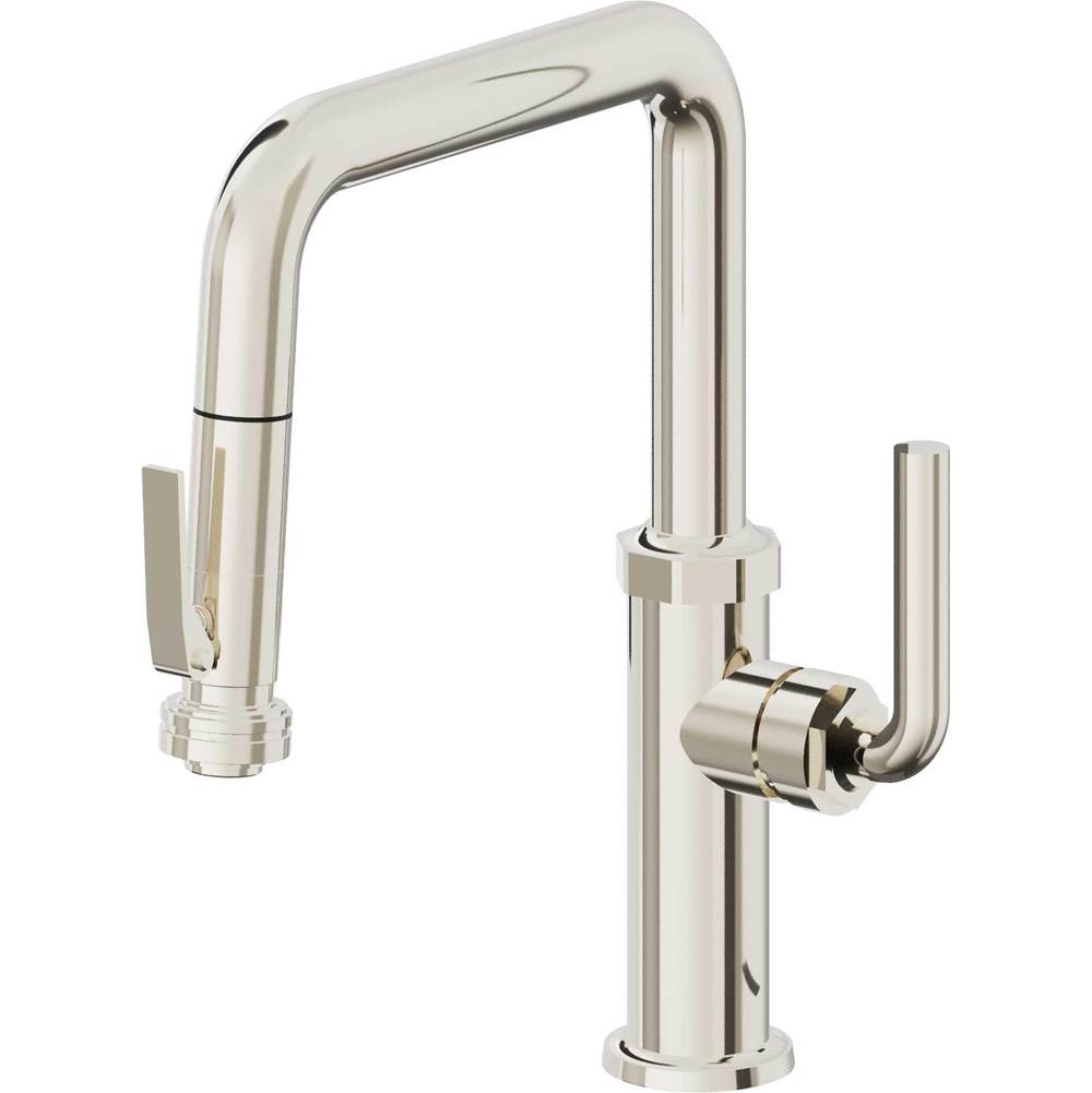 California Faucets - Pull-Down Kitchen Faucet with Squeeze Sprayer  - Quad Spout - Polished Nickel Pvd