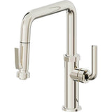 California Faucets - Pull-Down Kitchen Faucet with Squeeze Sprayer  - Quad Spout - Polished Nickel Pvd