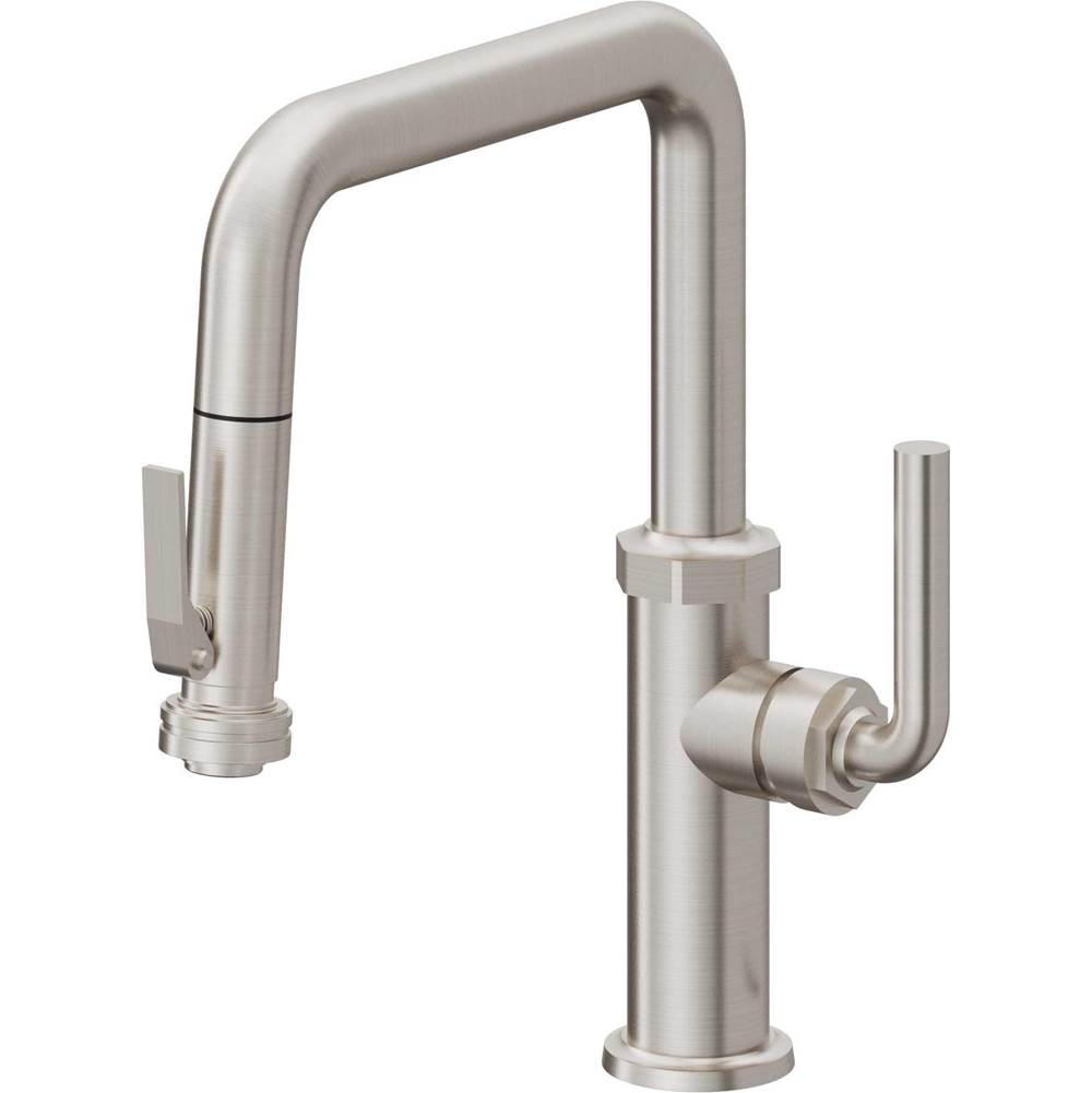 California Faucets - Pull-Down Kitchen Faucet with Squeeze Sprayer  - Quad Spout - Ultra Stainless Steel Pvd