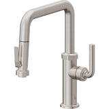 California Faucets - Pull-Down Kitchen Faucet with Squeeze Sprayer  - Quad Spout - Ultra Stainless Steel Pvd