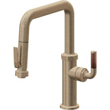 California Faucets - Pull-Down Kitchen Faucet with Squeeze Sprayer - Quad Spout - Antique Brass Flat