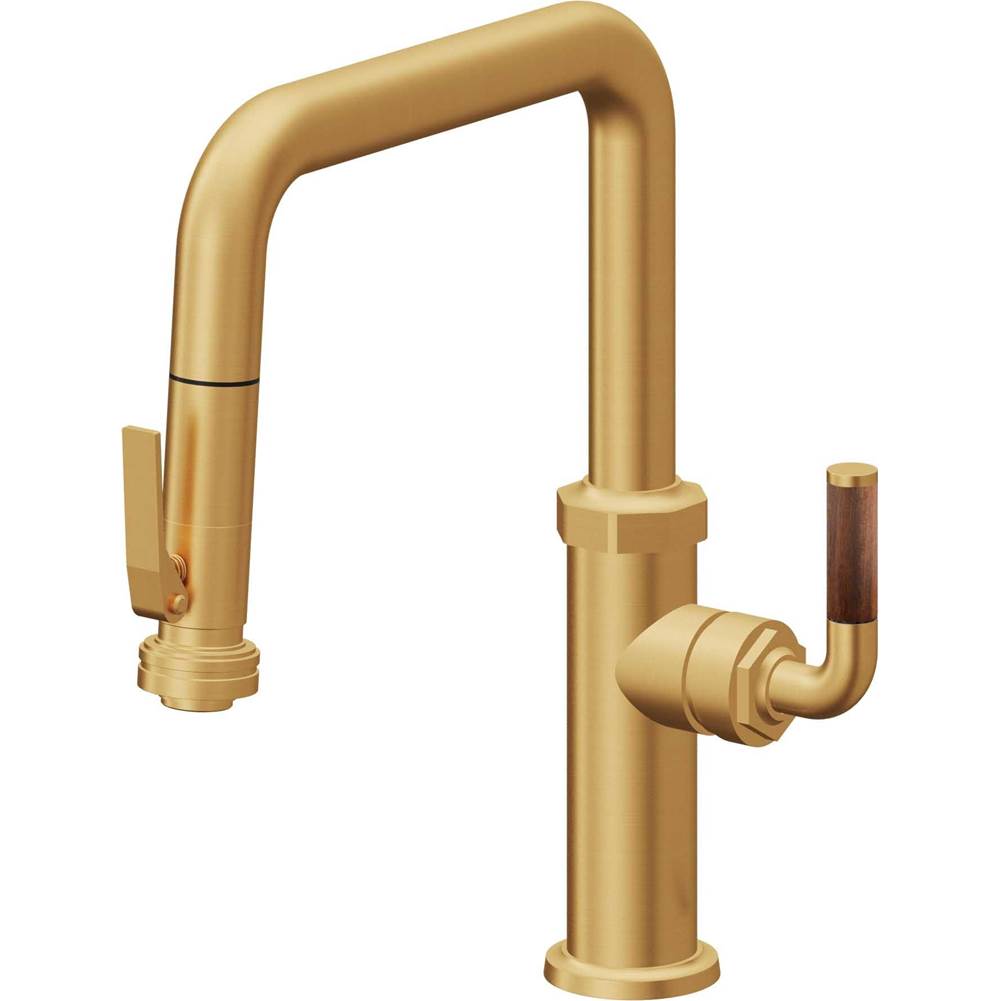 California Faucets - Pull-Down Kitchen Faucet with Squeeze Sprayer - Quad Spout - Lifetime Satin Gold Pvd