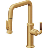 California Faucets - Pull-Down Kitchen Faucet with Squeeze Sprayer - Quad Spout - Lifetime Satin Gold Pvd
