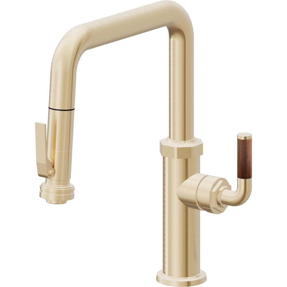 California Faucets - Pull-Down Kitchen Faucet with Squeeze Sprayer - Quad Spout - Satin Brass Pvd