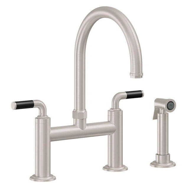 California Faucets - Bridge Kitchen Faucet with Sidespray - Arc Spout - Gloss White