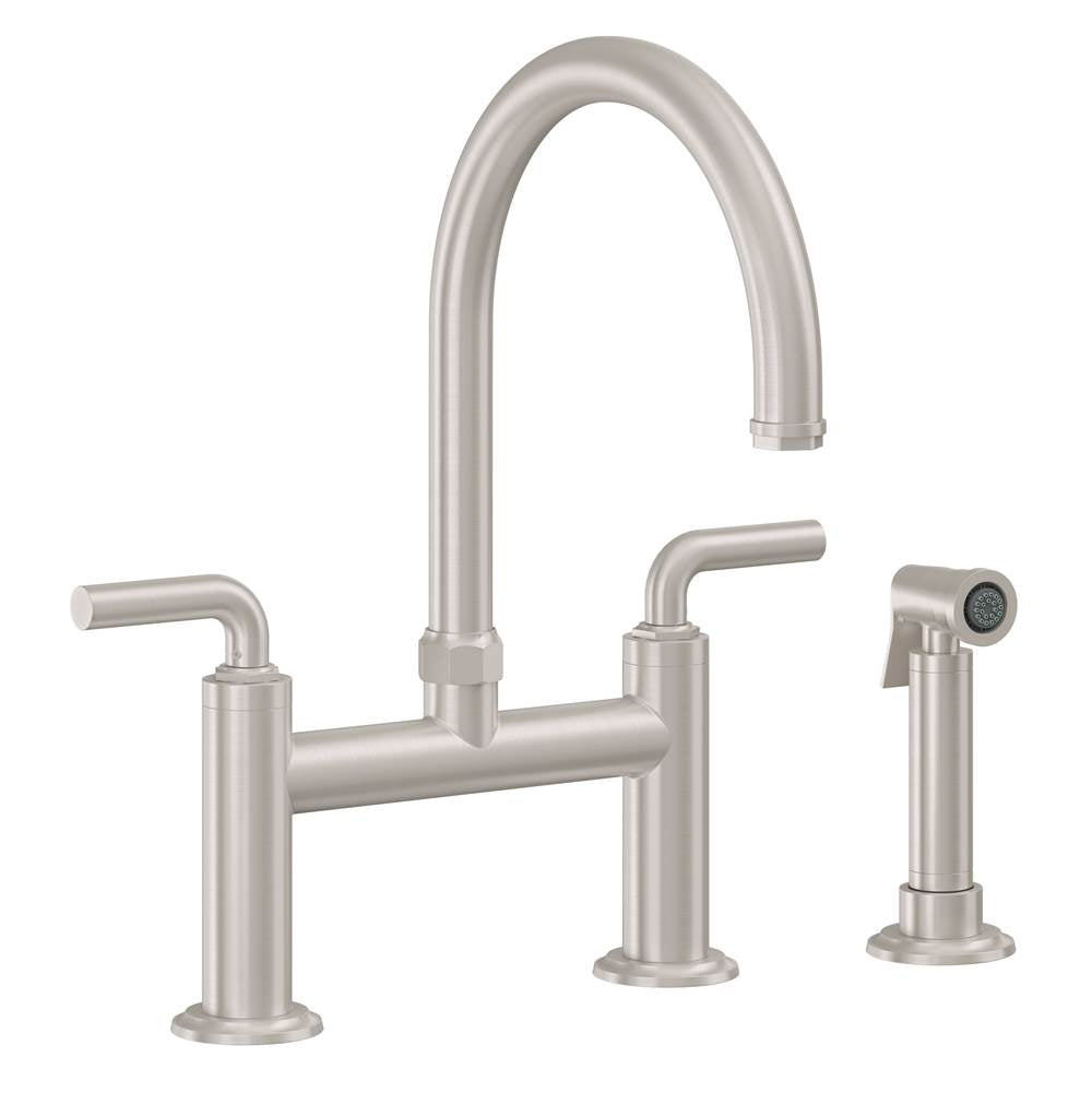 California Faucets - Bridge Kitchen Faucet with Sidespray - Arc Spout - Gloss White