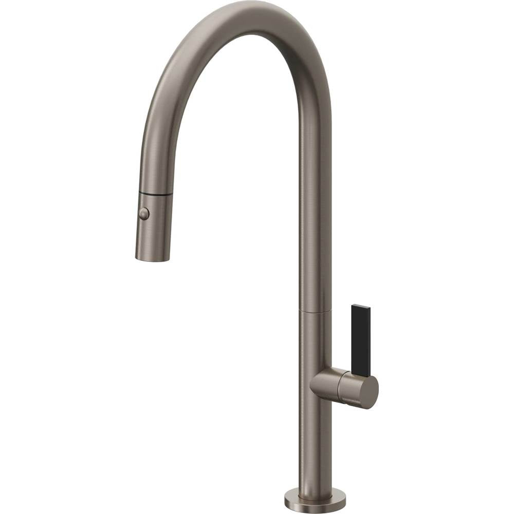 California Faucets - Pull-Down Kitchen Faucet with Button Sprayer  - High Arc Spout - Graphite Pvd