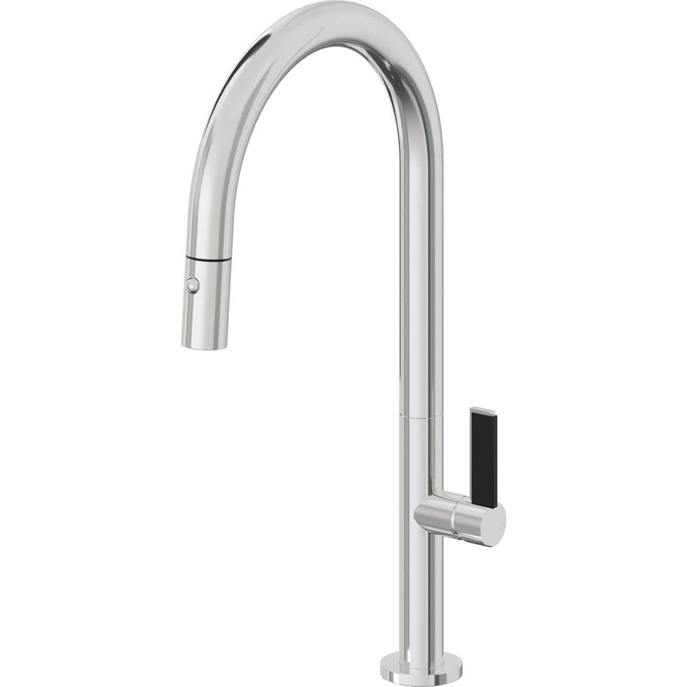 California Faucets - Pull-Down Kitchen Faucet with Button Sprayer  - High Arc Spout - Polished Chrome