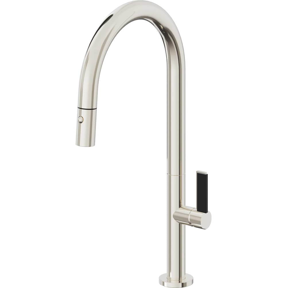 California Faucets - Pull-Down Kitchen Faucet with Button Sprayer  - High Arc Spout - Polished Nickel Pvd