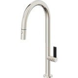 California Faucets - Pull-Down Kitchen Faucet with Button Sprayer  - High Arc Spout - Polished Nickel Pvd