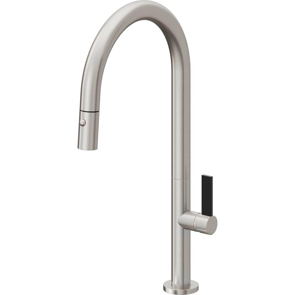 California Faucets - Pull-Down Kitchen Faucet with Button Sprayer  - High Arc Spout - Ultra Stainless Steel Pvd