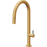 California Faucets - Pull-Down Kitchen Faucet with Button Sprayer  - High Arc Spout - Lifetime Satin Gold Pvd