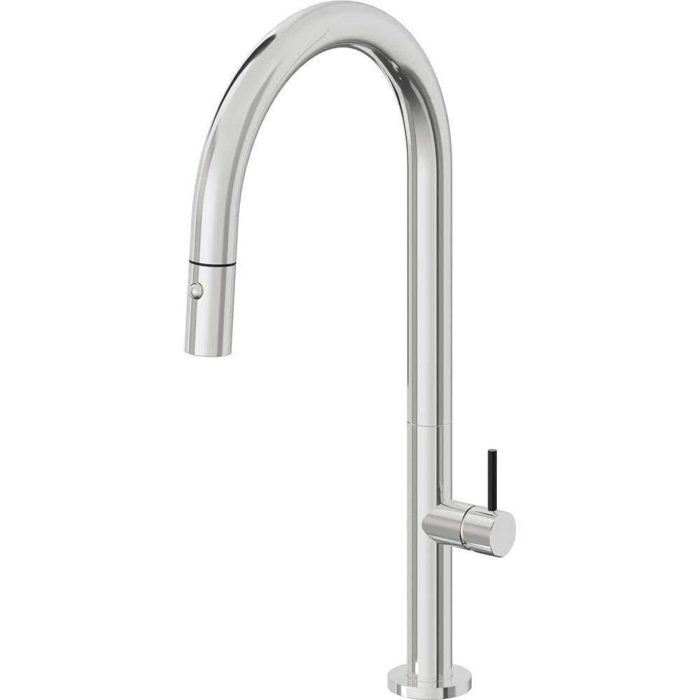 California Faucets - Pull-Down Kitchen Faucet with Button Sprayer  - High Arc Spout - Polished Chrome