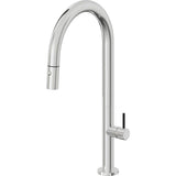 California Faucets - Pull-Down Kitchen Faucet with Button Sprayer  - High Arc Spout - Polished Chrome