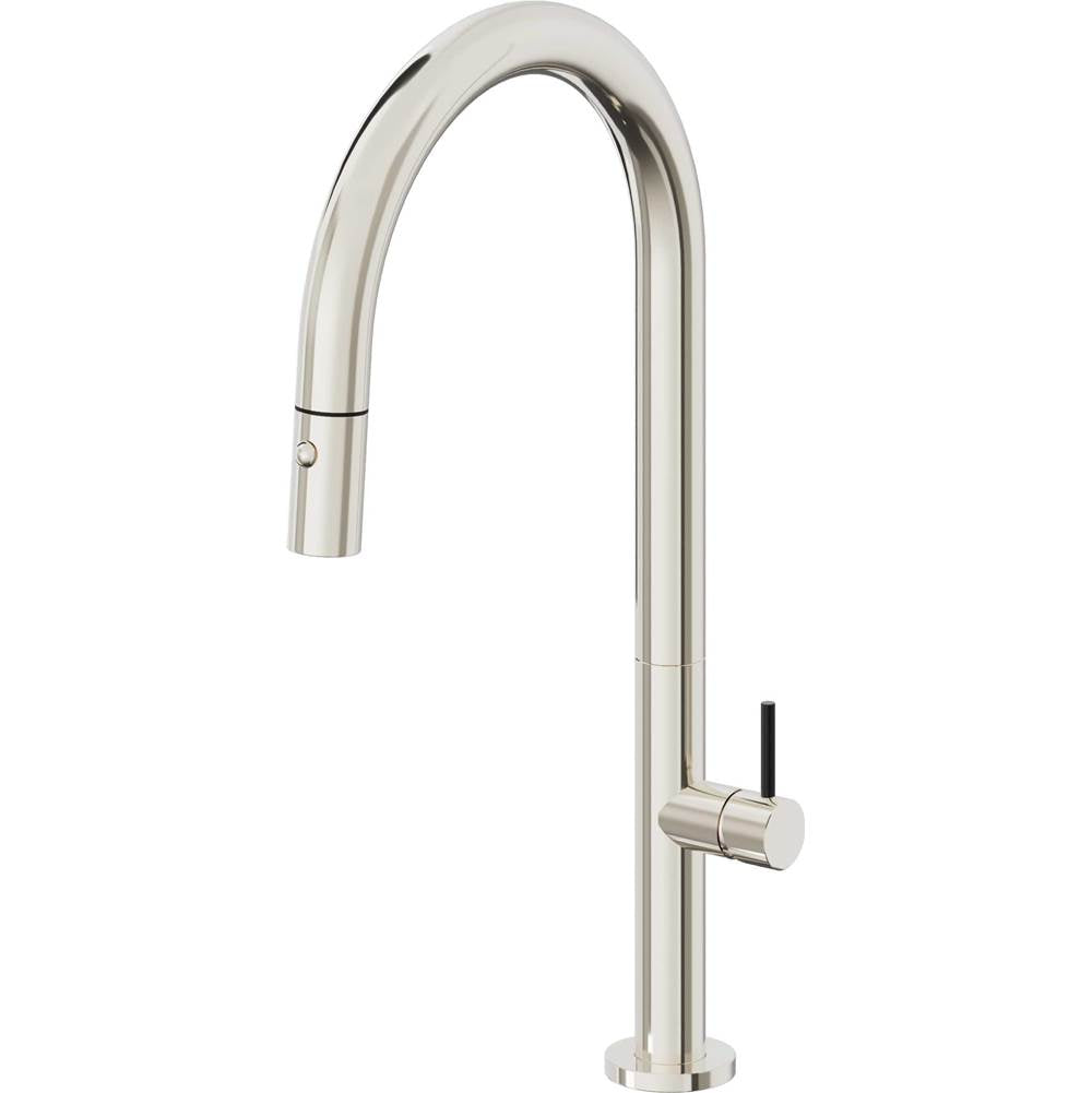 California Faucets - Pull-Down Kitchen Faucet with Button Sprayer  - High Arc Spout - Polished Nickel Pvd