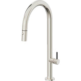 California Faucets - Pull-Down Kitchen Faucet with Button Sprayer  - High Arc Spout - Polished Nickel Pvd