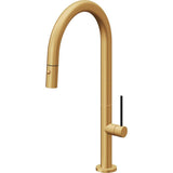 California Faucets - Pull-Down Kitchen Faucet with Button Sprayer  - High Arc Spout - Lifetime Satin Gold Pvd