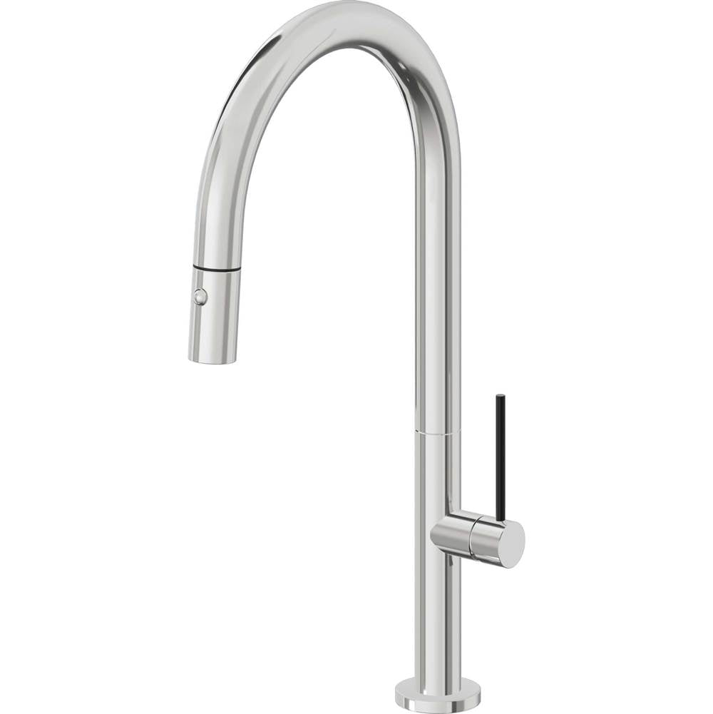 California Faucets - Pull-Down Kitchen Faucet with Button Sprayer  - High Arc Spout - Polished Chrome