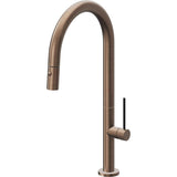 California Faucets - Pull-Down Kitchen Faucet with Button Sprayer  - High Arc Spout - Satin Bronze Pvd