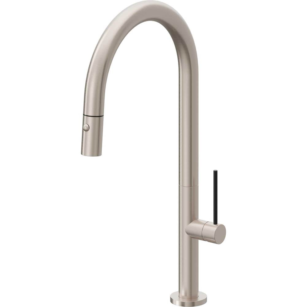 California Faucets - Pull-Down Kitchen Faucet with Button Sprayer  - High Arc Spout - Gloss White