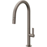 California Faucets - Pull-Down Kitchen Faucet with Button Sprayer  - High Arc Spout - Graphite Pvd
