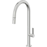 California Faucets - Pull-Down Kitchen Faucet with Button Sprayer  - High Arc Spout - Polished Chrome