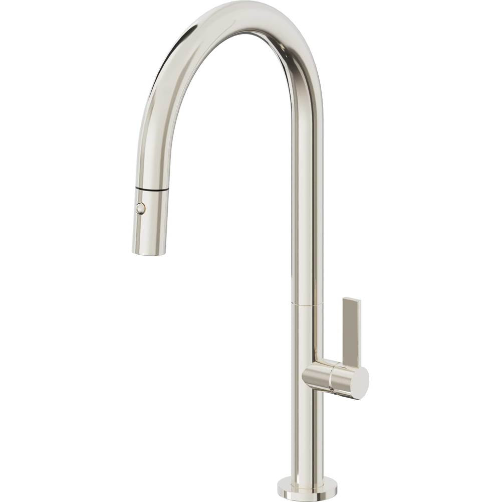 California Faucets - Pull-Down Kitchen Faucet with Button Sprayer  - High Arc Spout - Polished Nickel Pvd