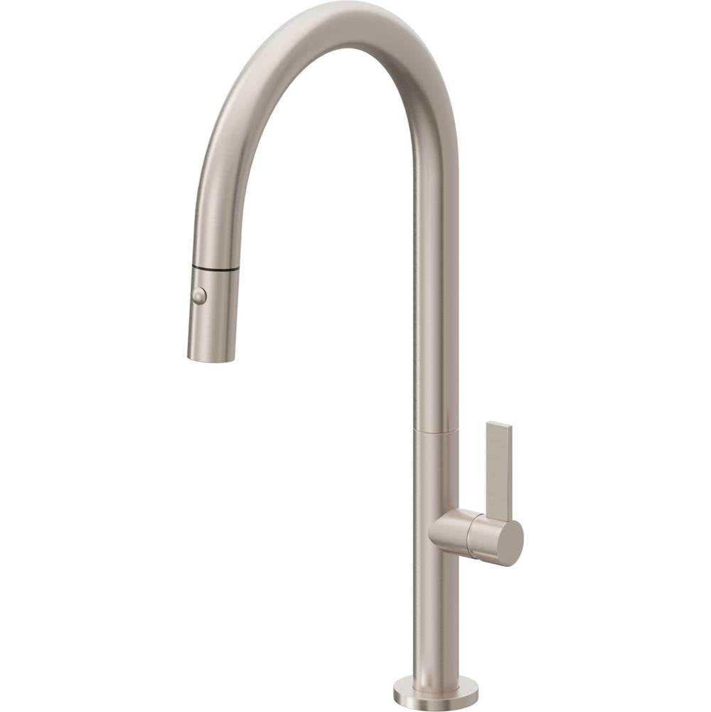 California Faucets - Pull-Down Kitchen Faucet with Button Sprayer  - High Arc Spout - Gloss White