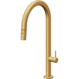 California Faucets - Pull-Down Kitchen Faucet with Button Sprayer  - High Arc Spout - Lifetime Satin Gold Pvd