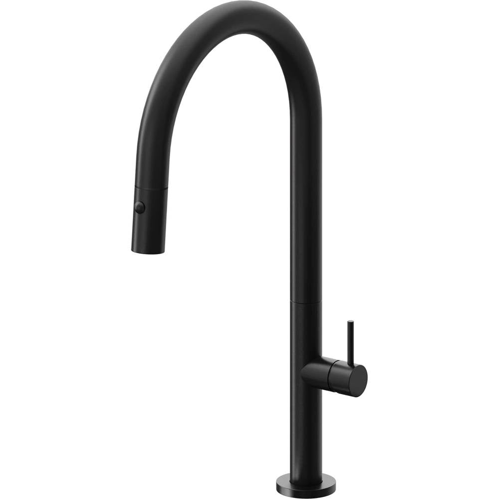 California Faucets - Pull-Down Kitchen Faucet with Button Sprayer  - High Arc Spout - Matte Black