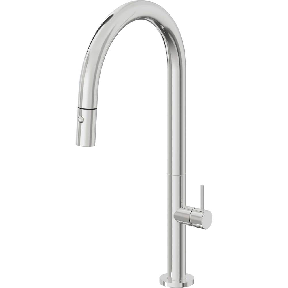 California Faucets - Pull-Down Kitchen Faucet with Button Sprayer  - High Arc Spout - Polished Chrome