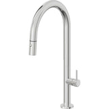 California Faucets - Pull-Down Kitchen Faucet with Button Sprayer  - High Arc Spout - Polished Chrome