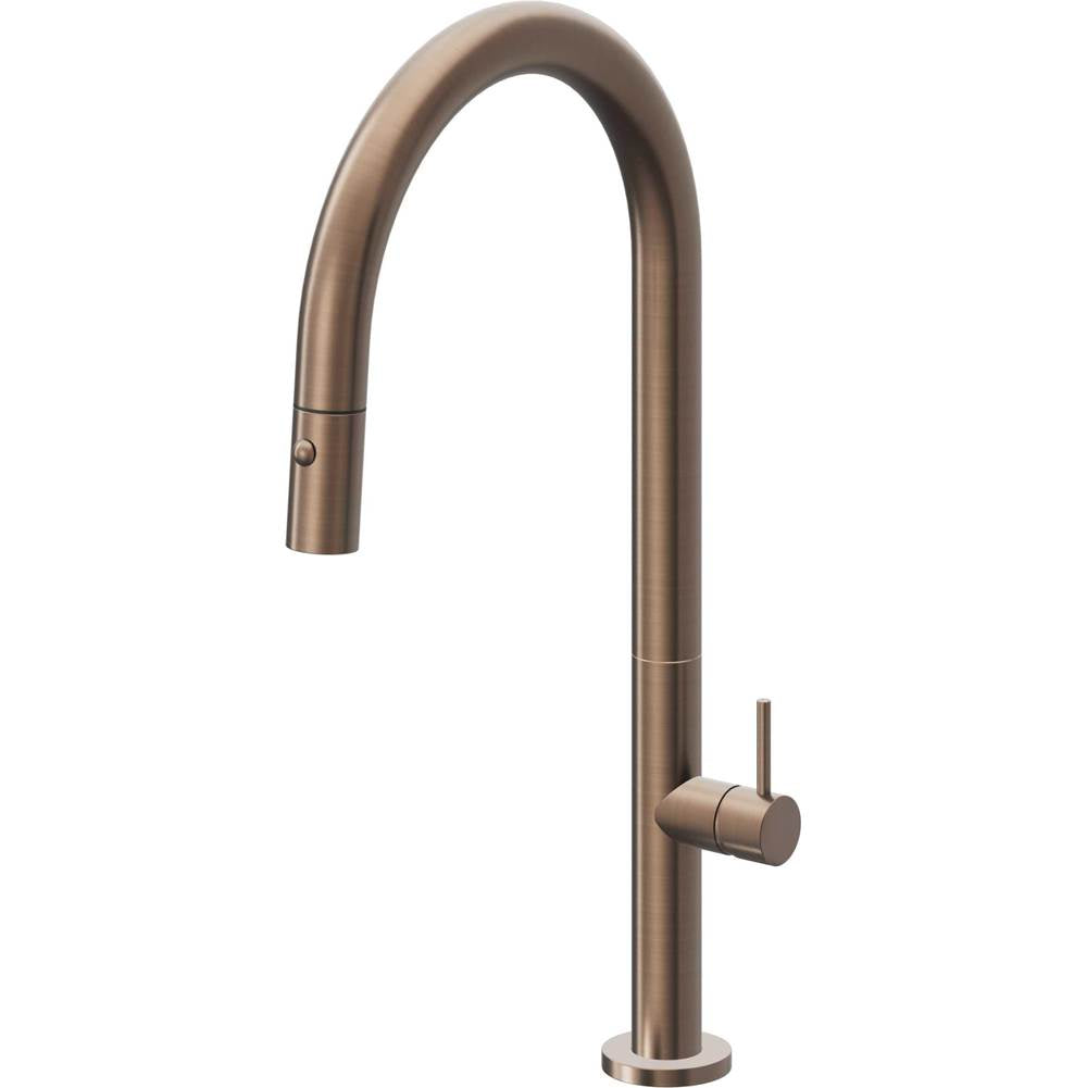 California Faucets - Pull-Down Kitchen Faucet with Button Sprayer  - High Arc Spout - Satin Bronze Pvd