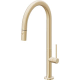 California Faucets - Pull-Down Kitchen Faucet with Button Sprayer  - High Arc Spout - Satin Brass Pvd