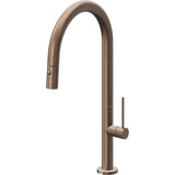 California Faucets - Pull-Down Kitchen Faucet with Button Sprayer  - High Arc Spout - Satin Bronze Pvd