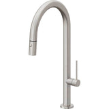 California Faucets - Pull-Down Kitchen Faucet with Button Sprayer  - High Arc Spout - Ultra Stainless Steel Pvd